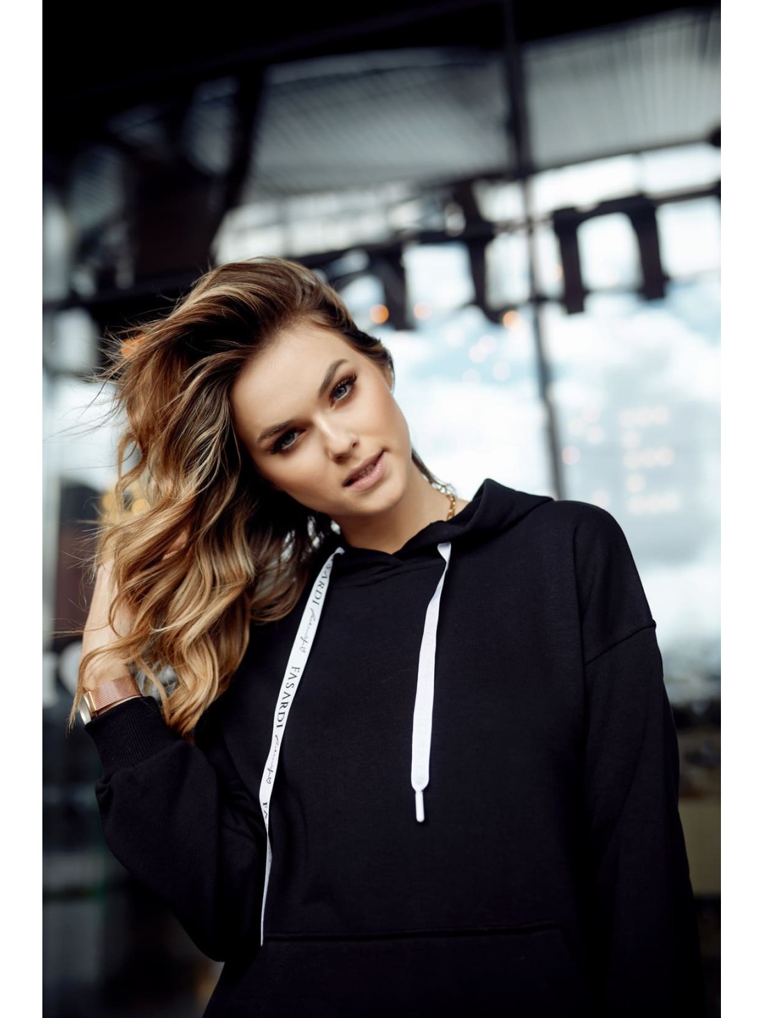 Sweatshirt dress with hood and slits, black FI721 - Online store - Boutique